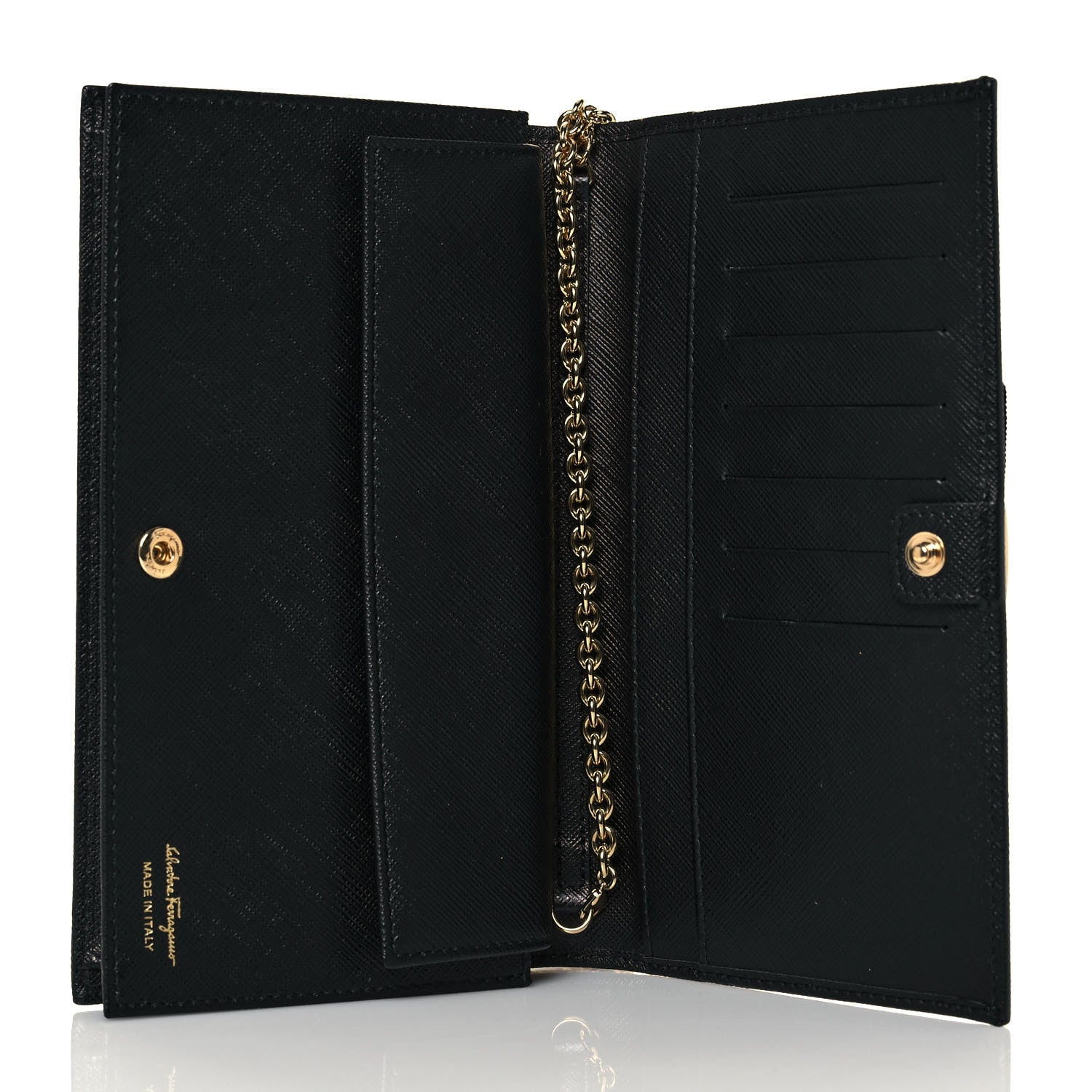 Salvatore Ferragamo Printed Calfskin Ginny Wallet On Chain Black 6 of 14