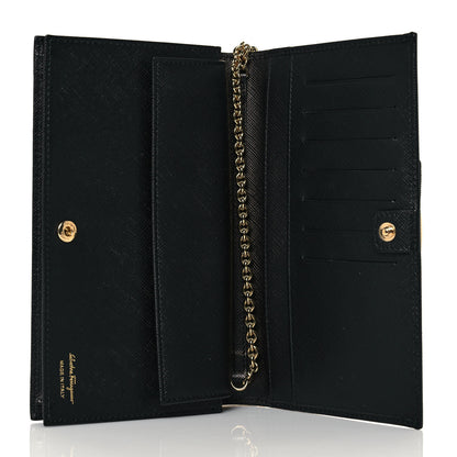 Salvatore Ferragamo Printed Calfskin Ginny Wallet On Chain Black 6 of 14