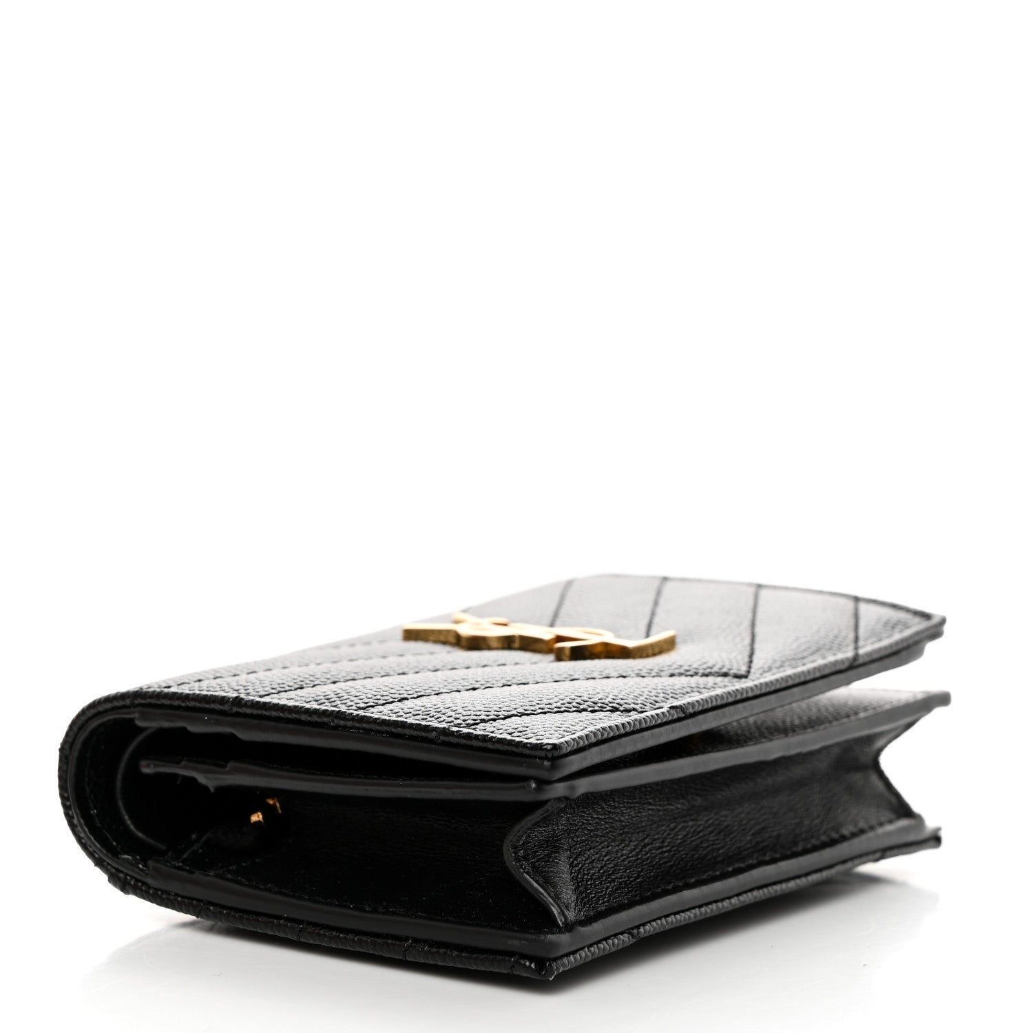Saint Laurent Grain De Poudre Matelasse Chevron Monogram Flap Card Case Black 4 of 8