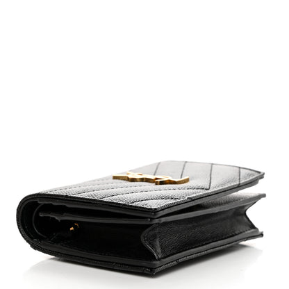 Saint Laurent Grain De Poudre Matelasse Chevron Monogram Flap Card Case Black 4 of 8