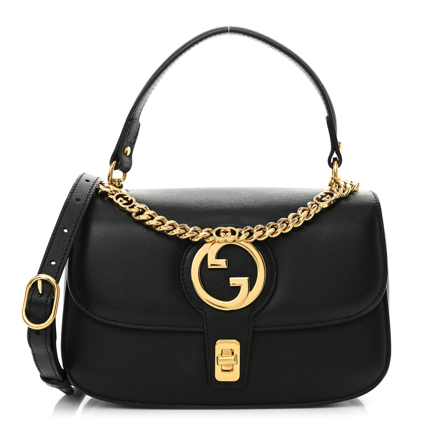 Roxy Calfskin Small Blondie Top Handle Shoulder Flap Bag Black