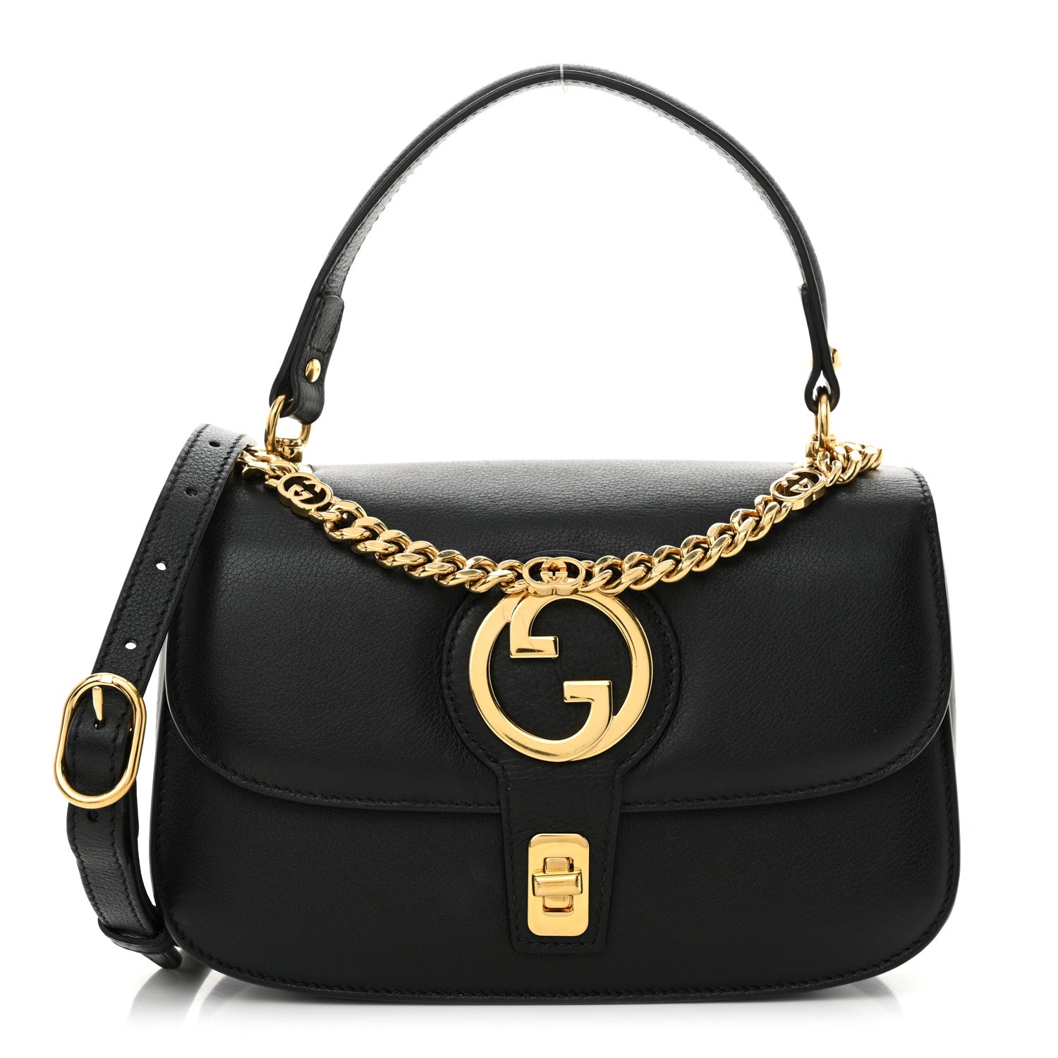 Gucci Roxy Calfskin Small Blondie Top Handle Shoulder Flap Bag Black 1 of 13