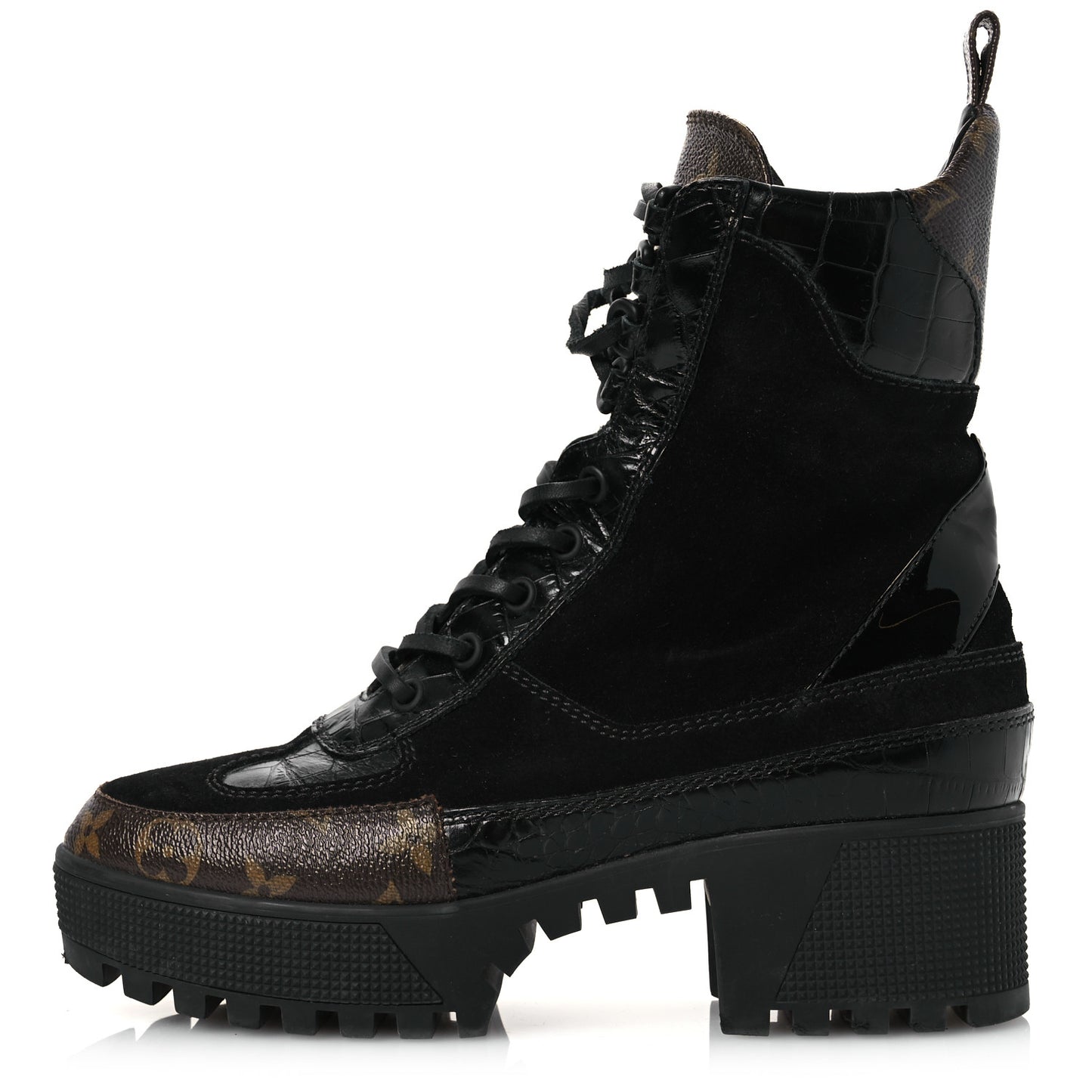 Suede Calfskin Crocodile Embossed Patent Monogram Laureate Platform Desert Boots 37 Black
