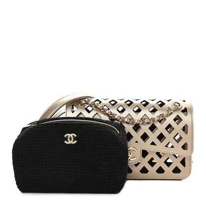 Chanel Metallic Lambskin Small Sea Through Flap Gold Black 3 of 11