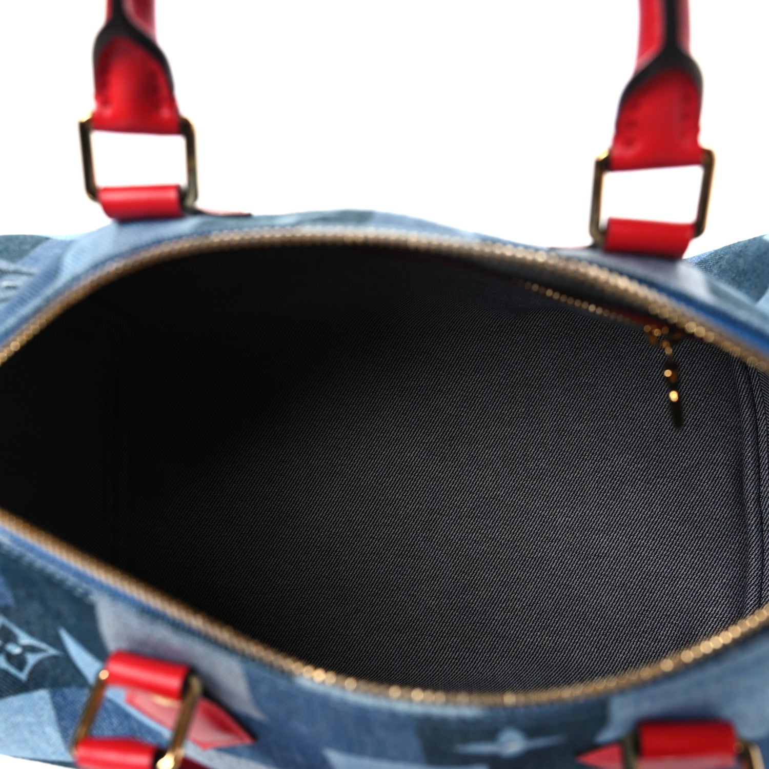 Louis Vuitton Denim Damier Monogram Patchwork Speedy Bandouliere 30 Blue Rouge 5 of 9