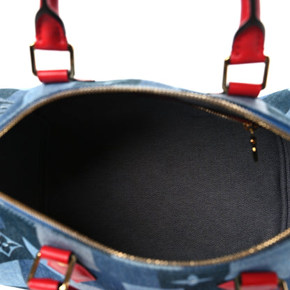Louis Vuitton Denim Damier Monogram Patchwork Speedy Bandouliere 30 Blue Rouge 5 of 9