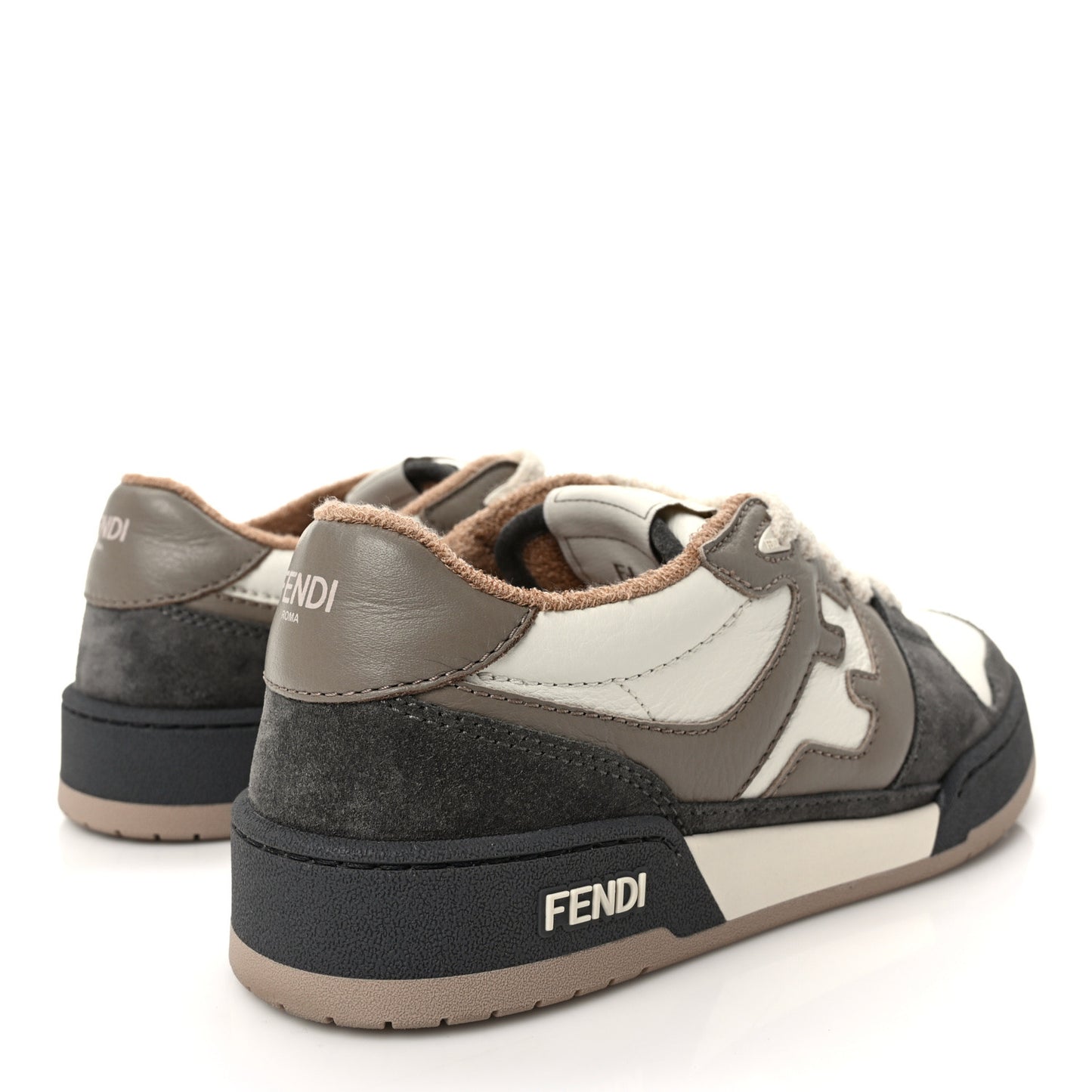 Suede Vitello Womens Fendi Match Low Top Sneakers 38 Grigio Corda Fendi White White Ice