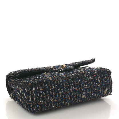 Chanel Glittered Tweed Quilted Medium Double Flap Navy Blue Multicolor 4 of 14