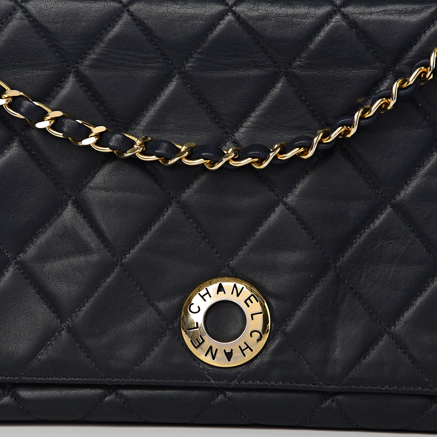 Lambskin Quilted Medium Single Flap Navy