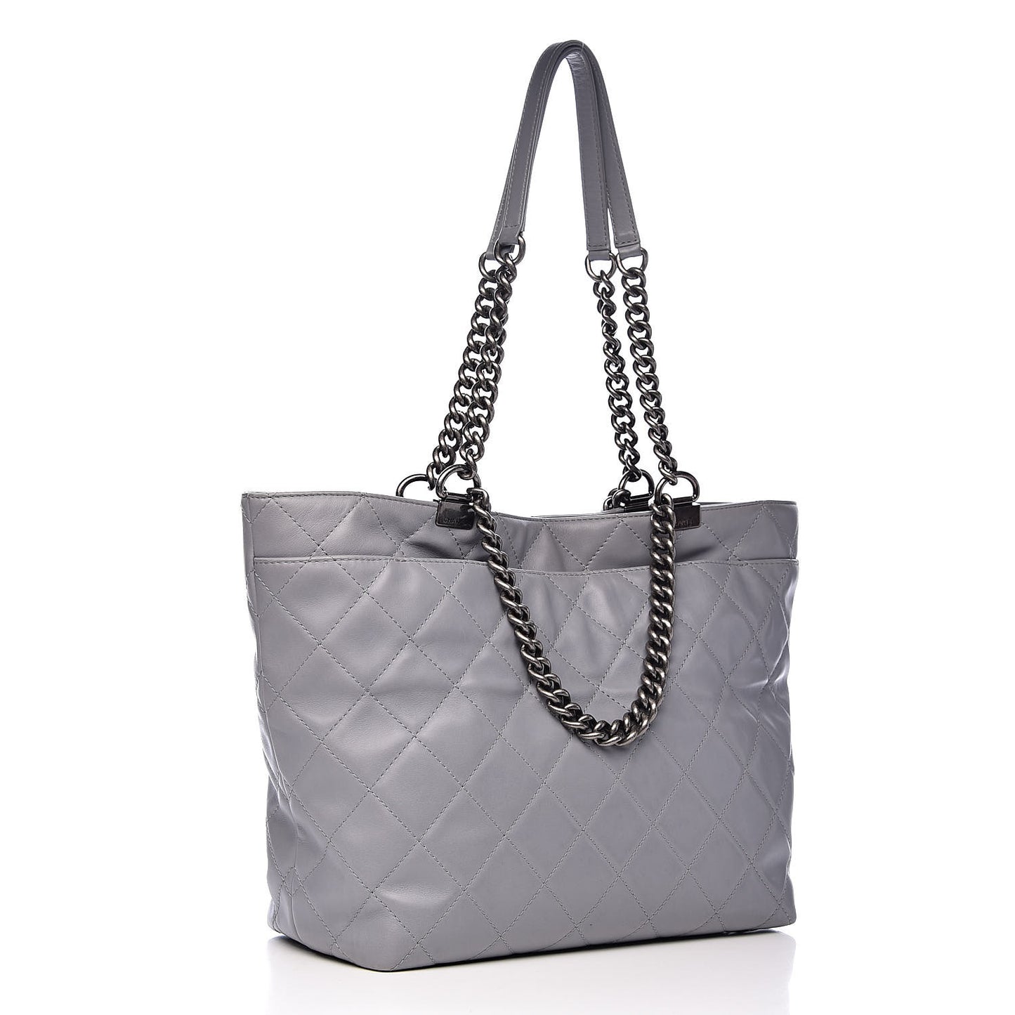 Calfskin Quilted Large Shopping In Chains Tote Light Grey