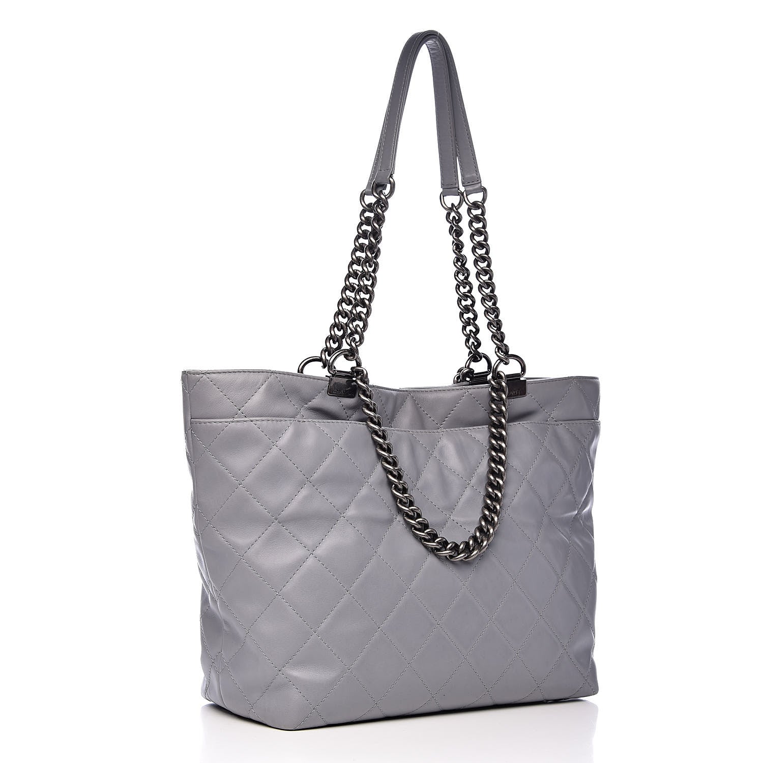 Chanel Calfskin Quilted Large Shopping In Chains Tote Light Grey 3 of 15