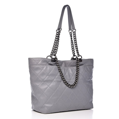 Chanel Calfskin Quilted Large Shopping In Chains Tote Light Grey 3 of 15