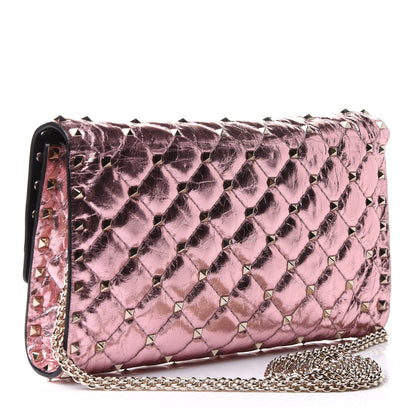 Valentino Garavani Metallic Wrinkled Lambskin Rockstud Spike Wallet on Chain Lipstick 2 of 8