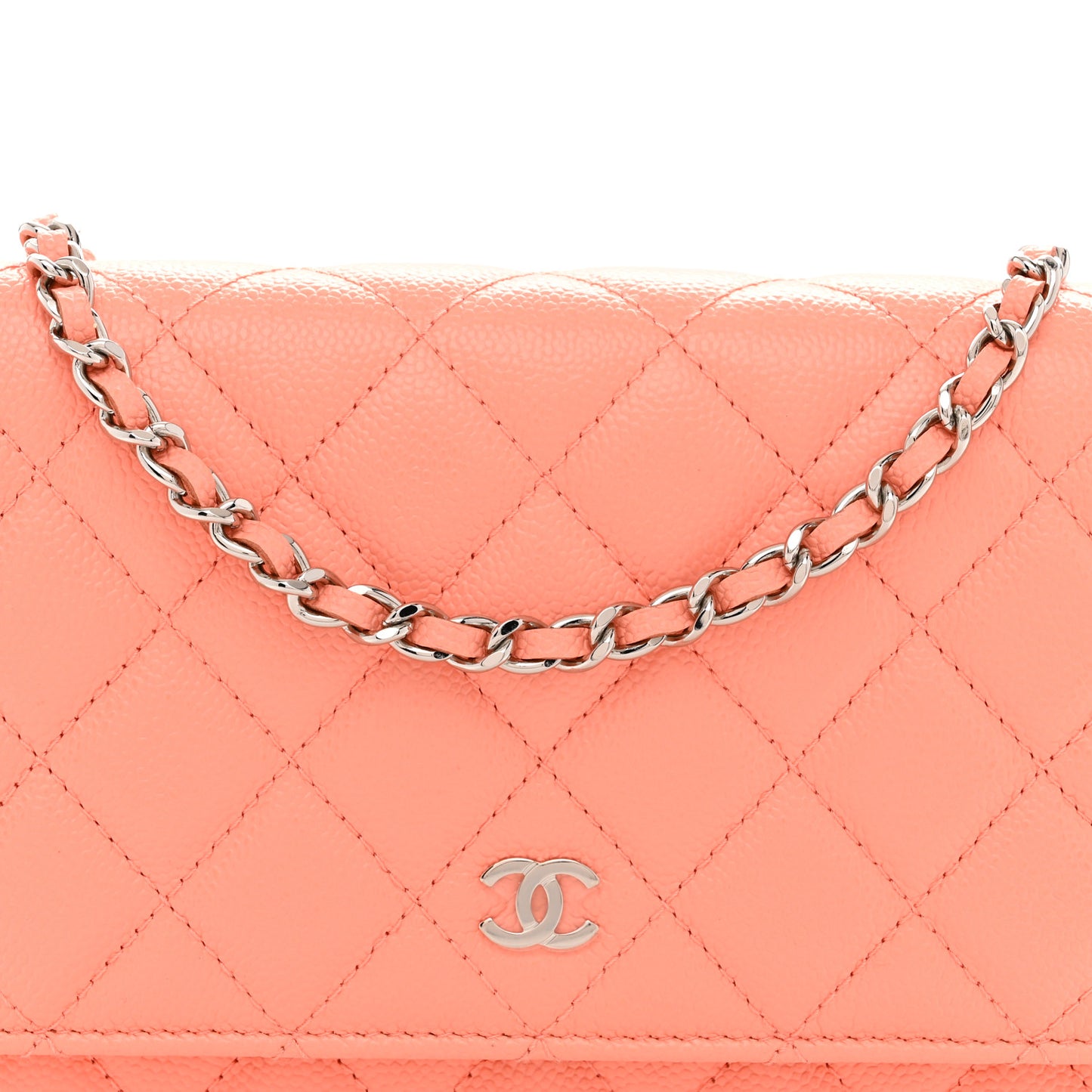 Caviar Quilted Wallet on Chain WOC Coral