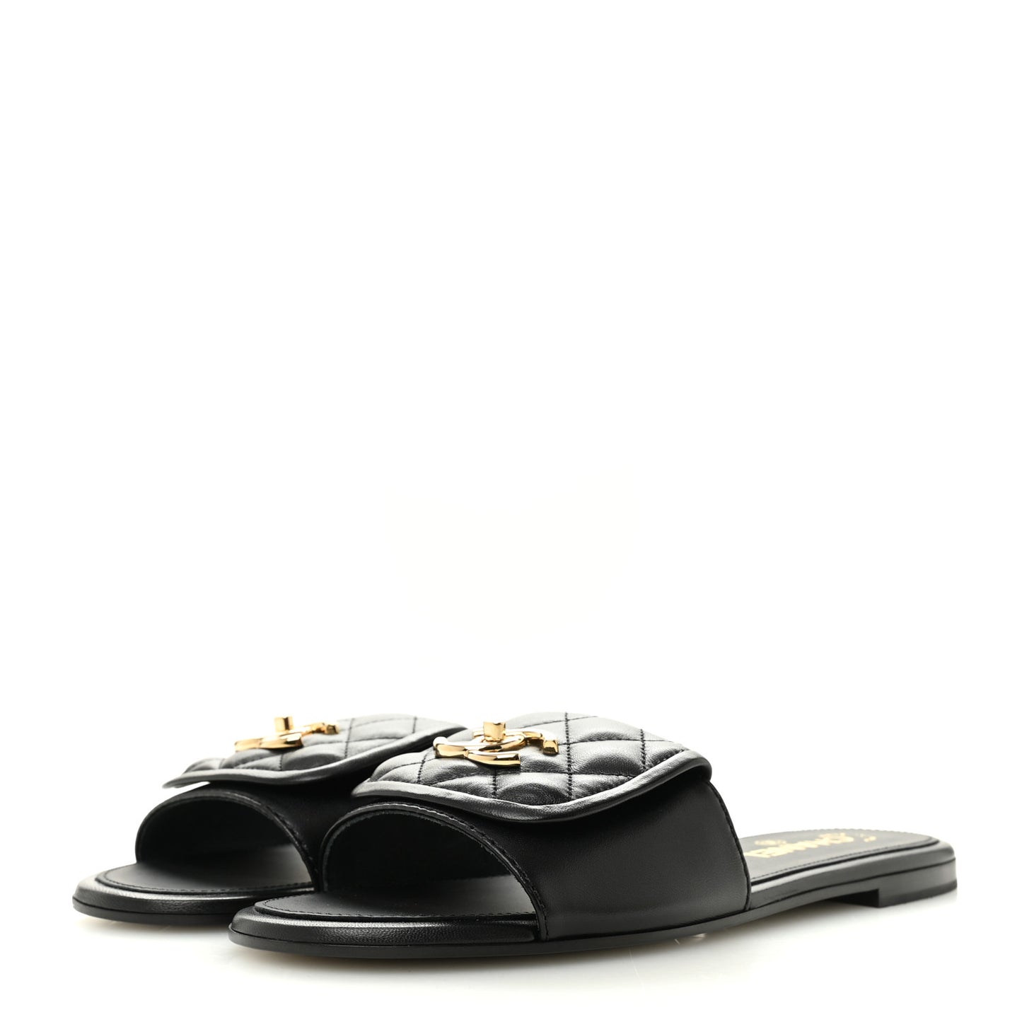 Lambskin Quilted Turnlock Flat Mules 39 Black 39.5 Black