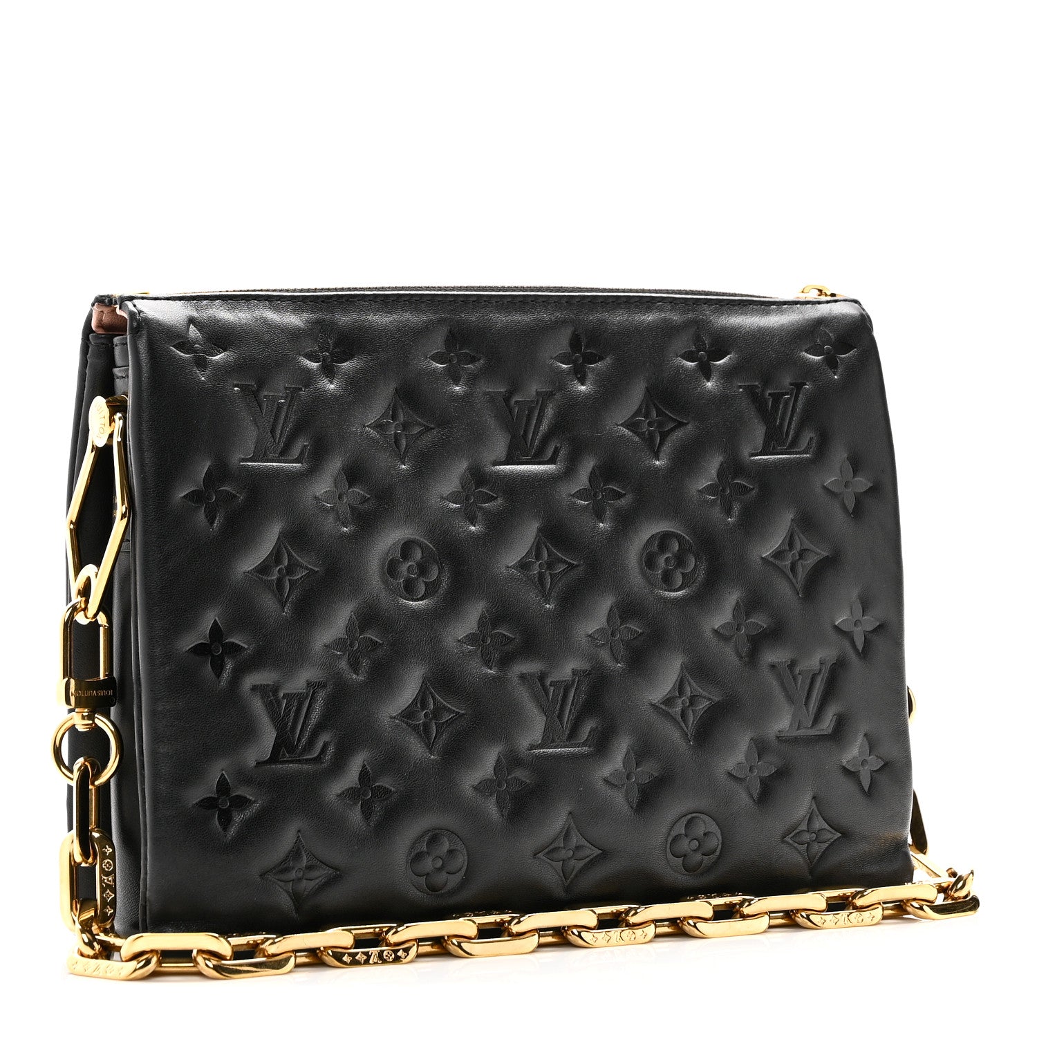 Louis Vuitton Lambskin Embossed Monogram Coussin PM Black 3 of 9