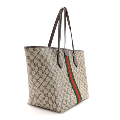 Gucci GG Supreme Monogram Calfskin Web Large Ophidia Tote Beige Dark Brown 3 of 10