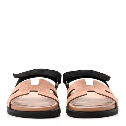 Hermes Suede Goatskin Womens Chypre Sandals 38 Rose Perle Black 2 of 9