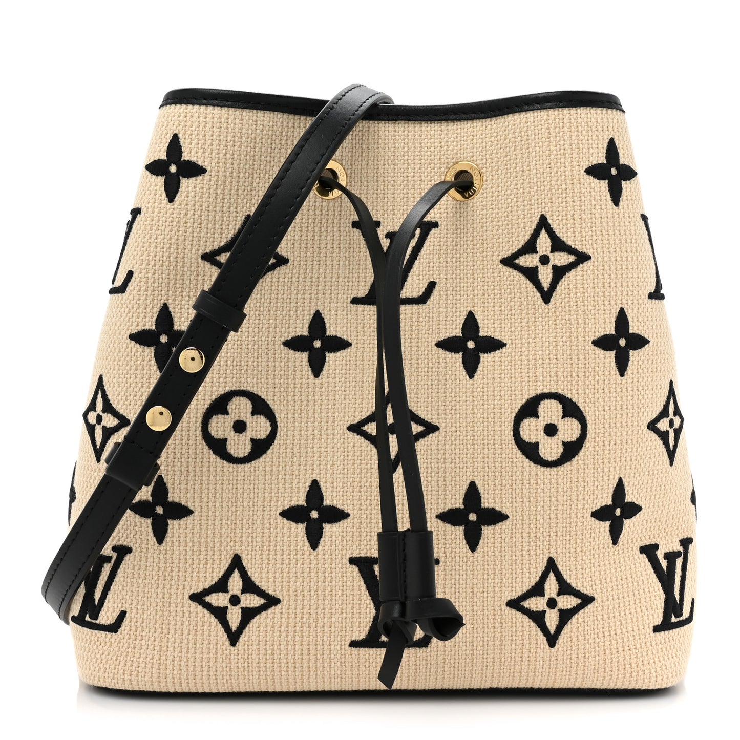 Cotton Monogram Embroidered Neonoe MM Beige Black