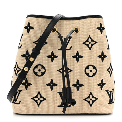 Louis Vuitton Cotton Monogram Embroidered Neonoe MM Beige Black 1 of 10