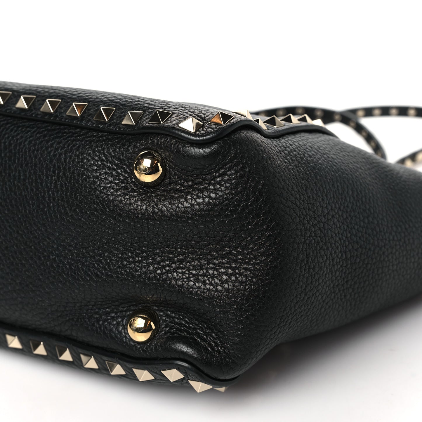 Pebbled Calfskin Small Rockstud Tote Black