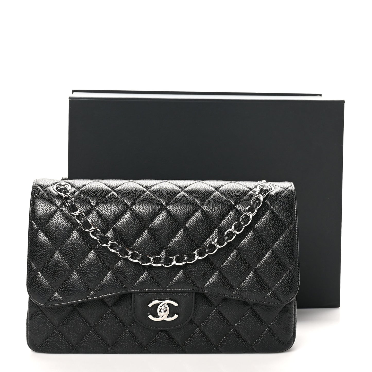 Caviar Quilted Jumbo Double Flap Black
