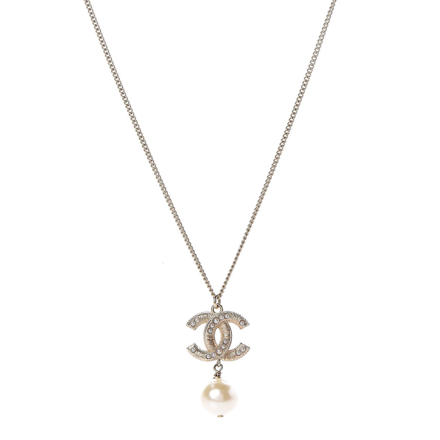 Pearl CC Drop Necklace Gold