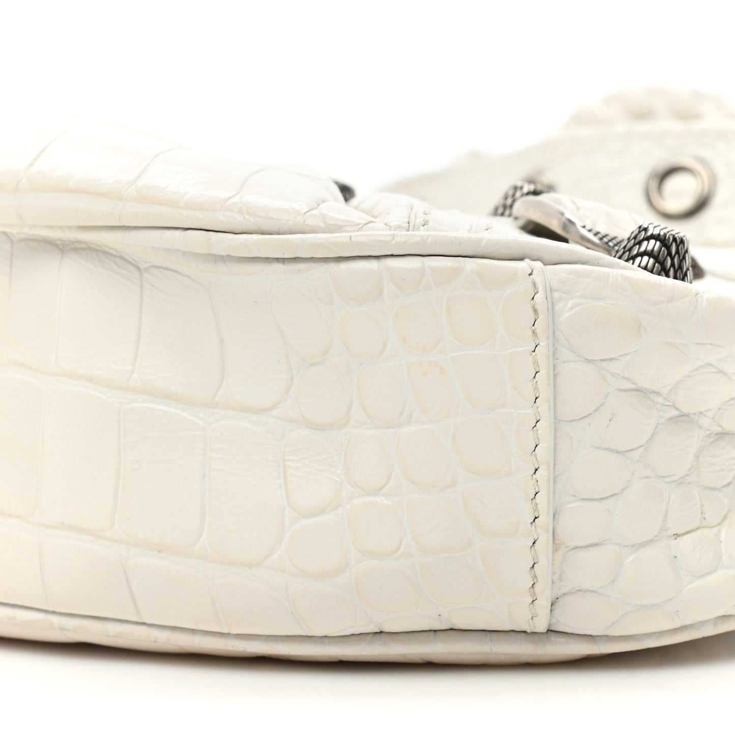 Extra Supple Calfskin Crocodile Embossed Le Cagole Shoulder Bag XS White