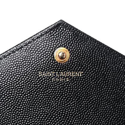 Saint Laurent Grain De Poudre Matelasse Chevron Monogram Chain Wallet Black 6 of 12
