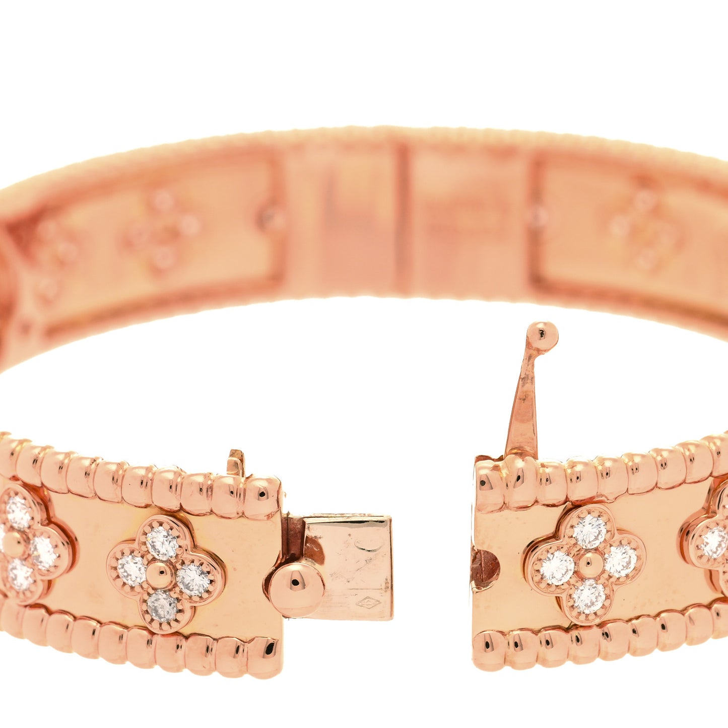 18K Rose Gold Diamond Perlee Clovers Bangle Bracelet L