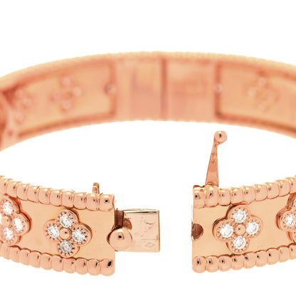 Van Cleef & Arpels 18K Rose Gold Diamond Perlee Clovers Bangle Bracelet L 4 of 5