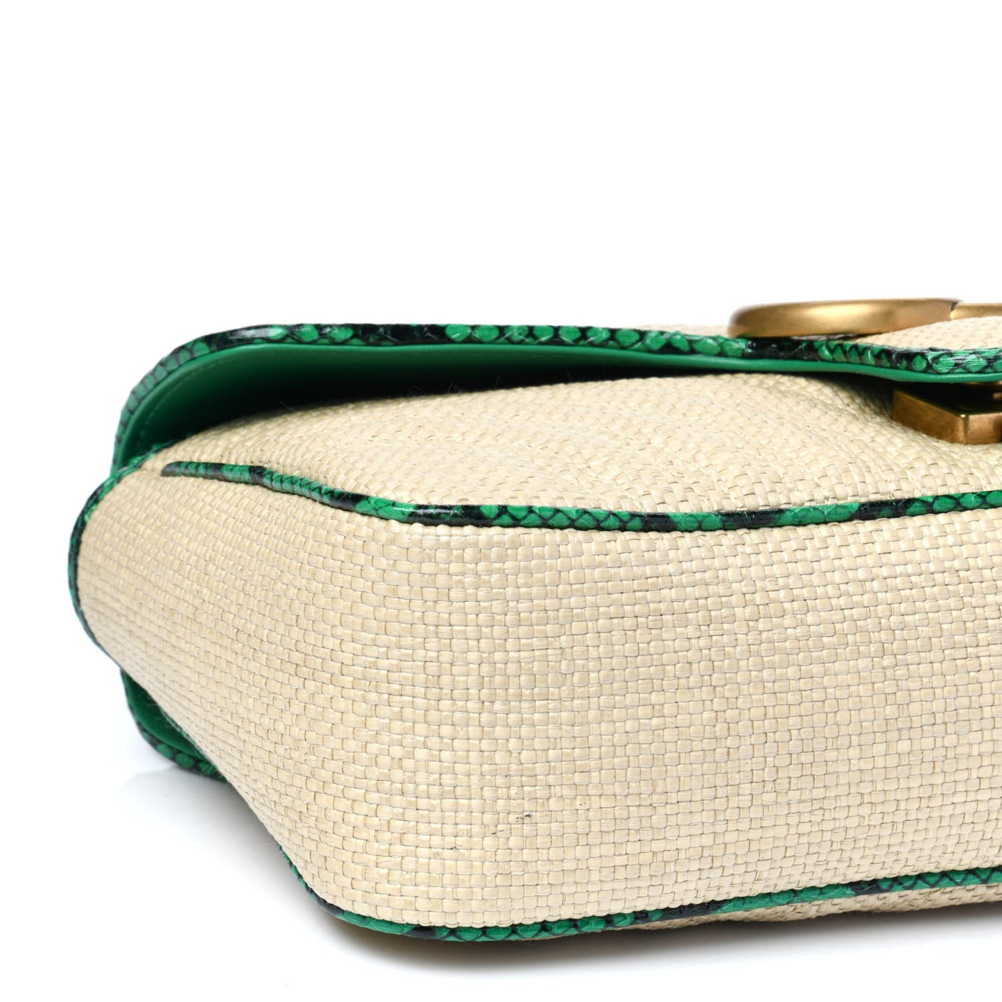Raffia Elaphe Matelasse Small GG Marmont Shoulder Bag Natural New Shamarock