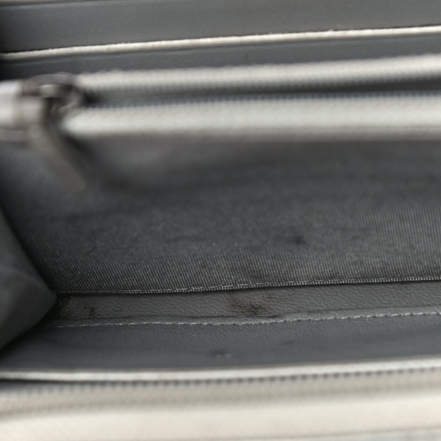 Metallic Caviar Chevron Quilted Boy Small Zip Around Wallet Silver