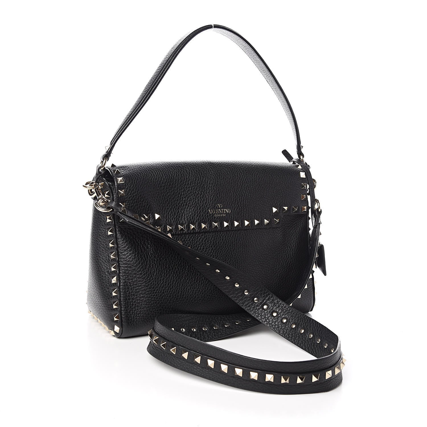 Valentino Garavani Pebbled Calfskin Rockstud Top Handle Shoulder Bag Black 3 of 9