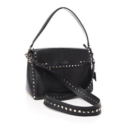 Valentino Garavani Pebbled Calfskin Rockstud Top Handle Shoulder Bag Black 3 of 9