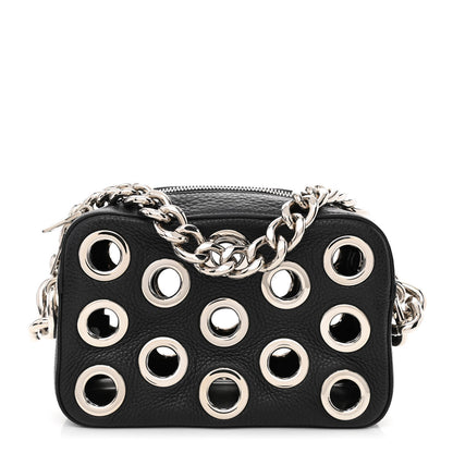 Prada Vitello Daino Grommet Chain Satchel Bag Black 3 of 17