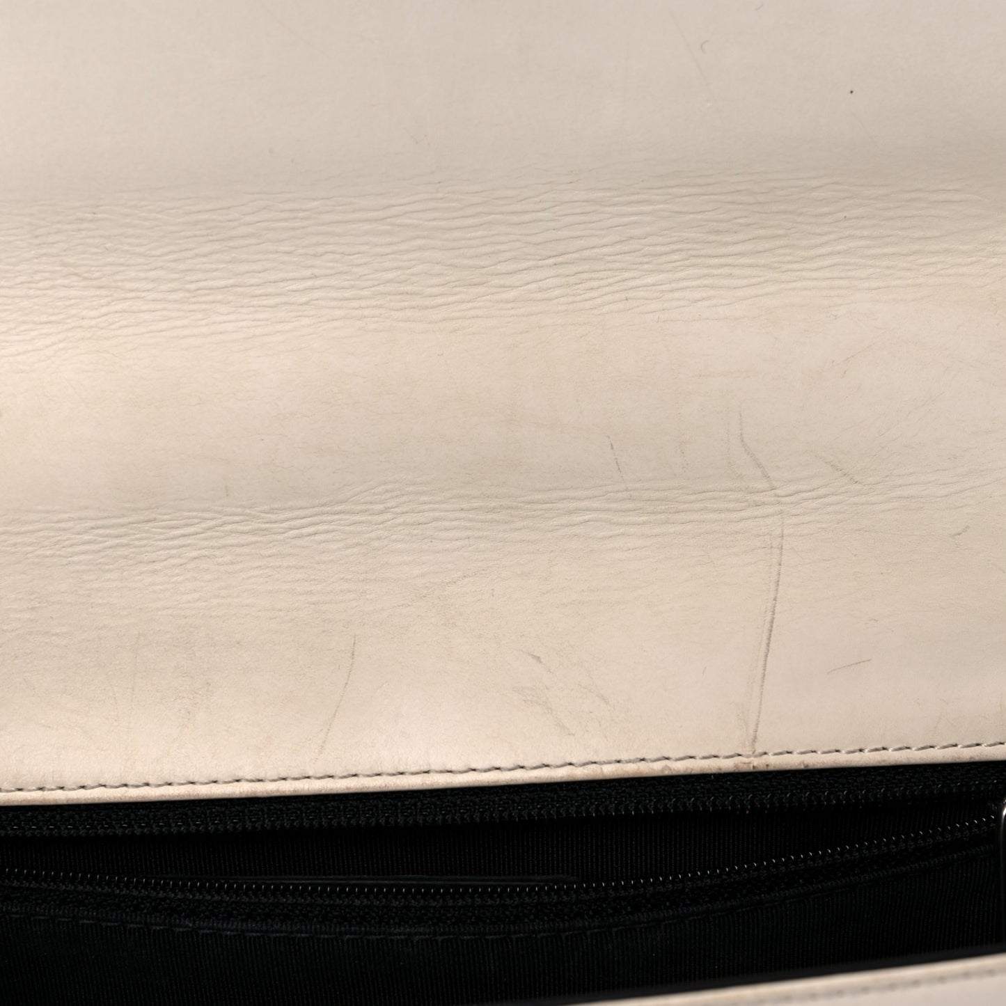 Glazed Calfskin Medium Boy Flap White Black