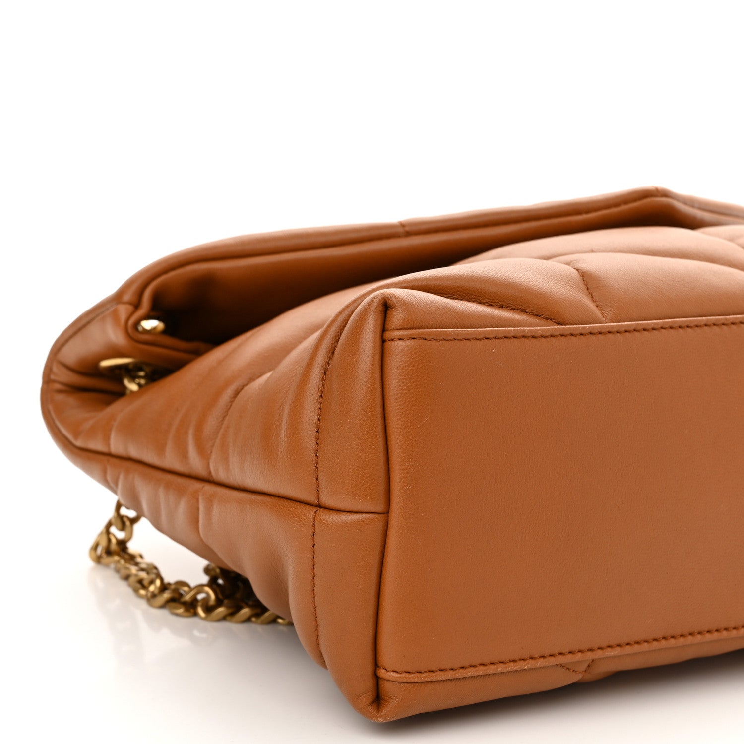 Saint Laurent Lambskin Quilted Small Loulou Puffer Monogram Chain Satchel Dark Honey 10 of 11