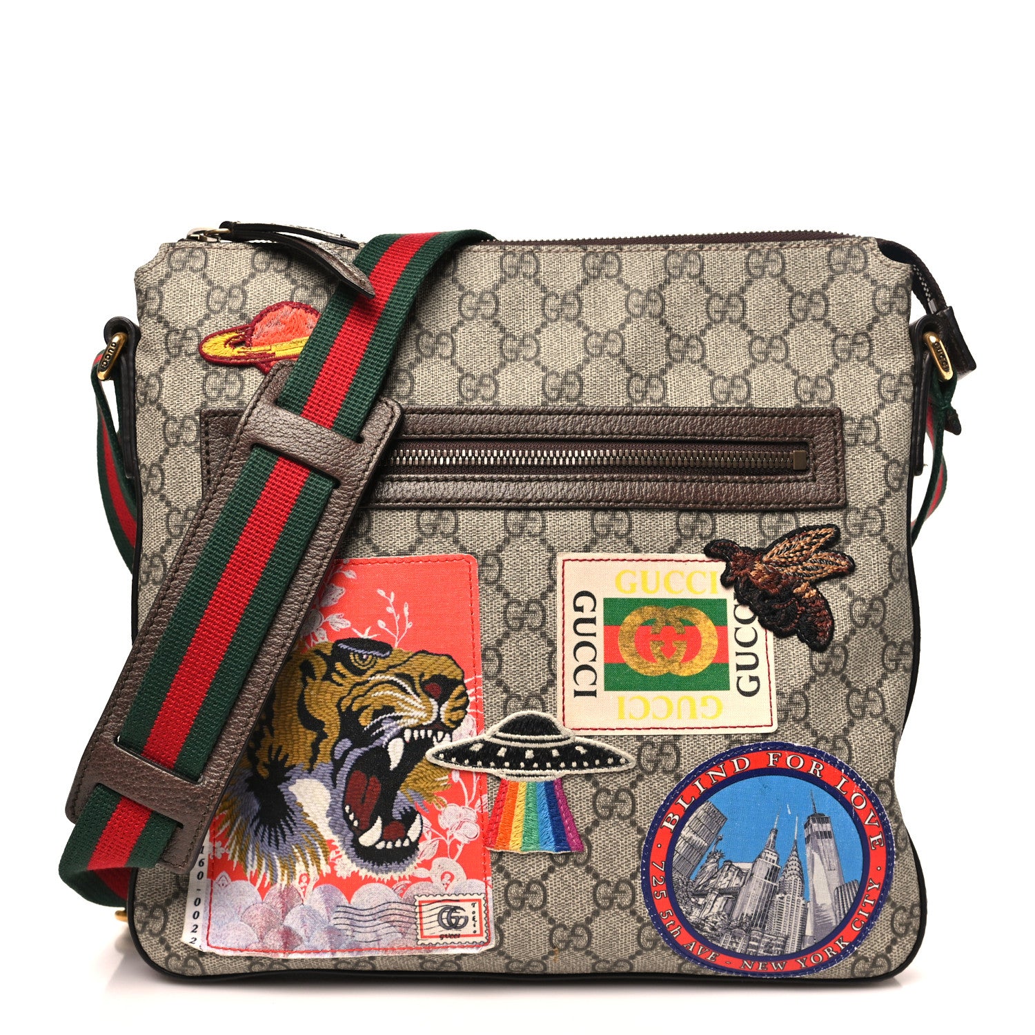 Gucci Soft GG Supreme Monogram Courrier Web Medium Flat Messenger Bag Beige New Acero Multicolor 1 of 10