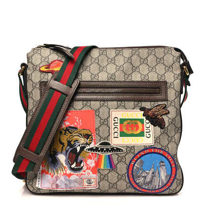 Gucci Soft GG Supreme Monogram Courrier Web Medium Flat Messenger Bag Beige New Acero Multicolor 1 of 10