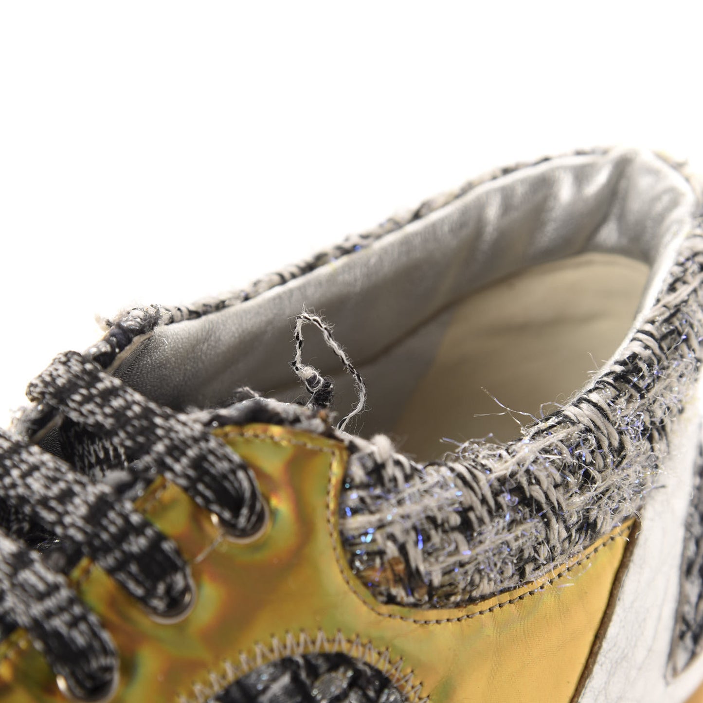 Tweed Lambskin Tennis Sneakers 36.5 Black White Argent