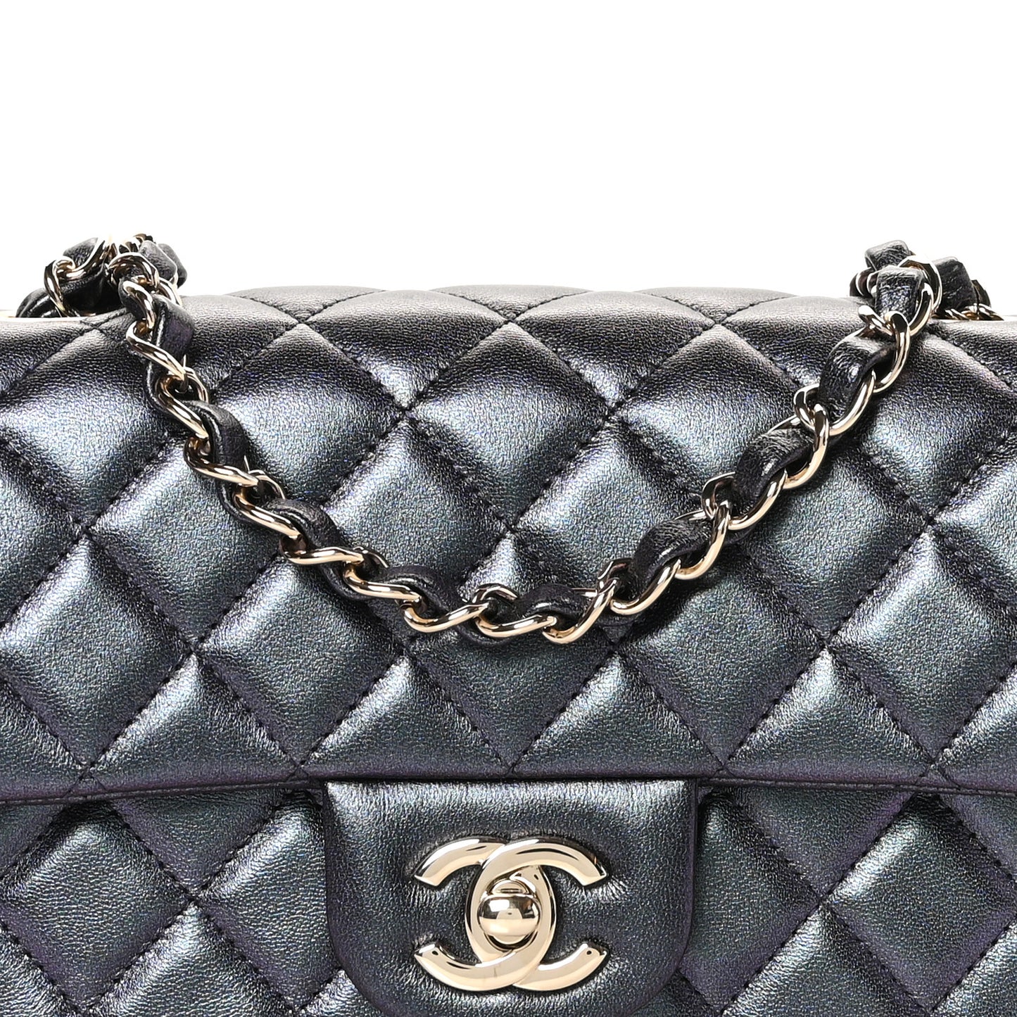 Iridescent Lambskin Quilted Mini Rectangular Flap Black