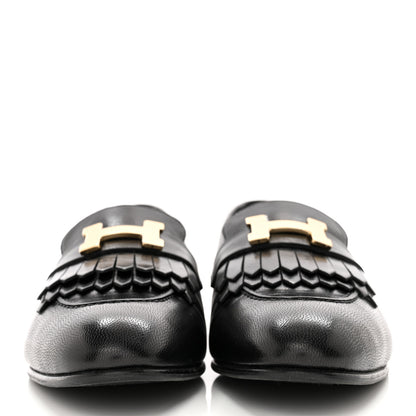 Hermes Goatskin Womens Royal Loafers 36.5 Black 2 of 12