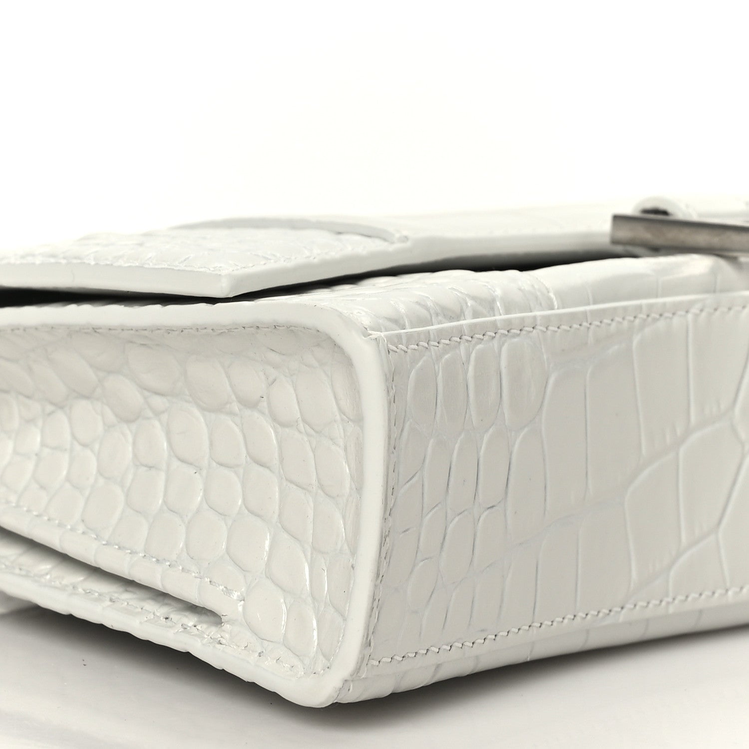 Balenciaga Shiny Calfskin Crocodile Embossed Small Hourglass Evening Chain Bag White 8 of 9