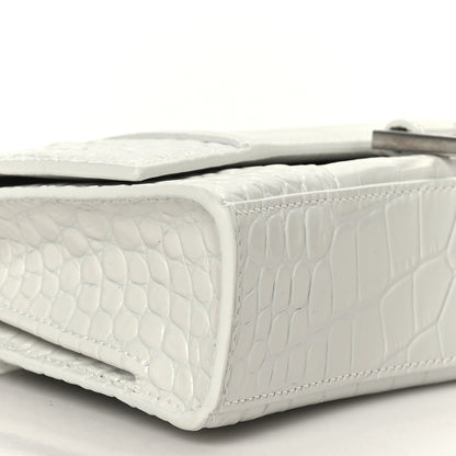 Balenciaga Shiny Calfskin Crocodile Embossed Small Hourglass Evening Chain Bag White 8 of 9