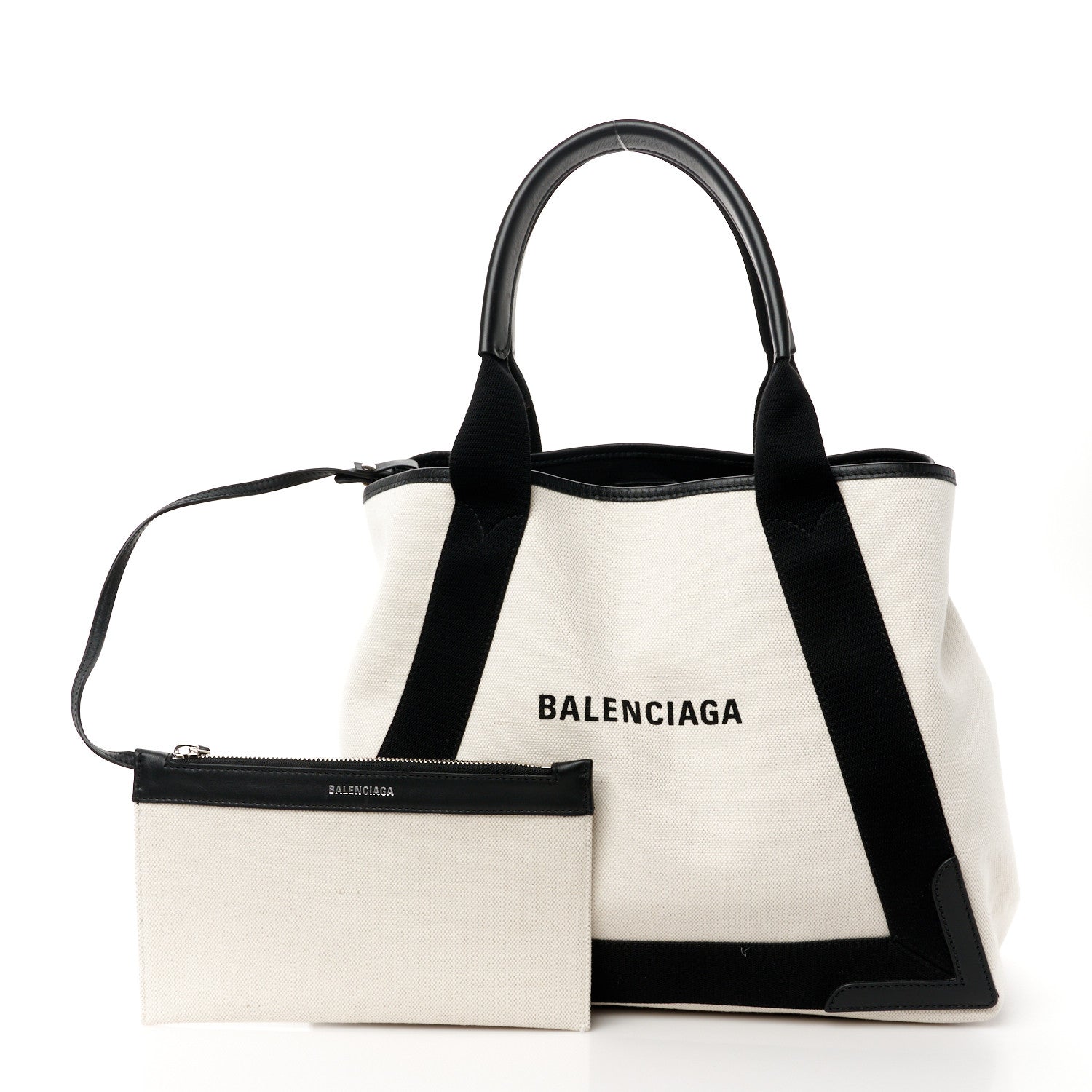 Balenciaga Cotton Canvas Satin Calfskin M Navy Cabas Natural Black 3 of 12