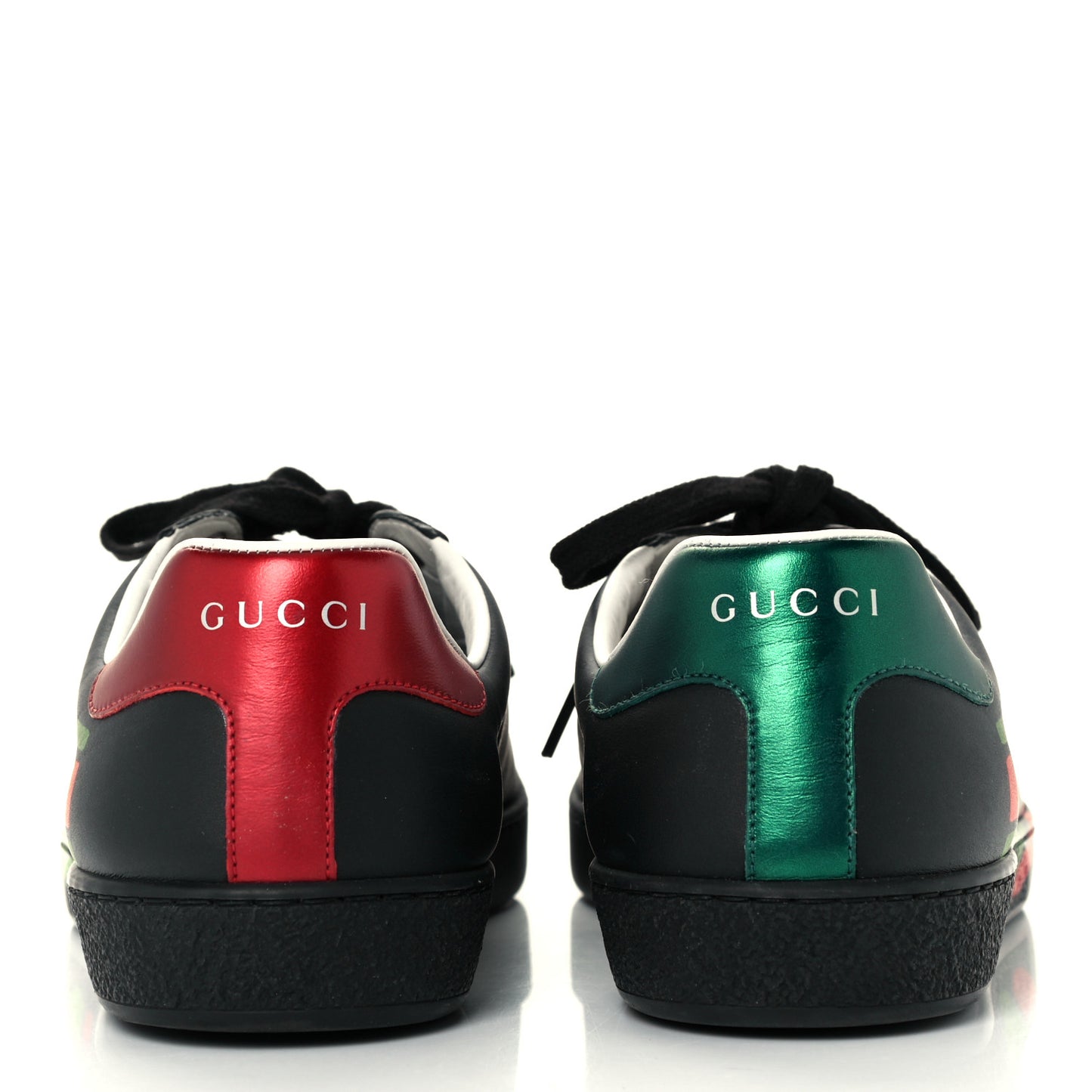 Calfskin Interlocking G Mens New Ace Sneakers 8 Black Red Flame Green