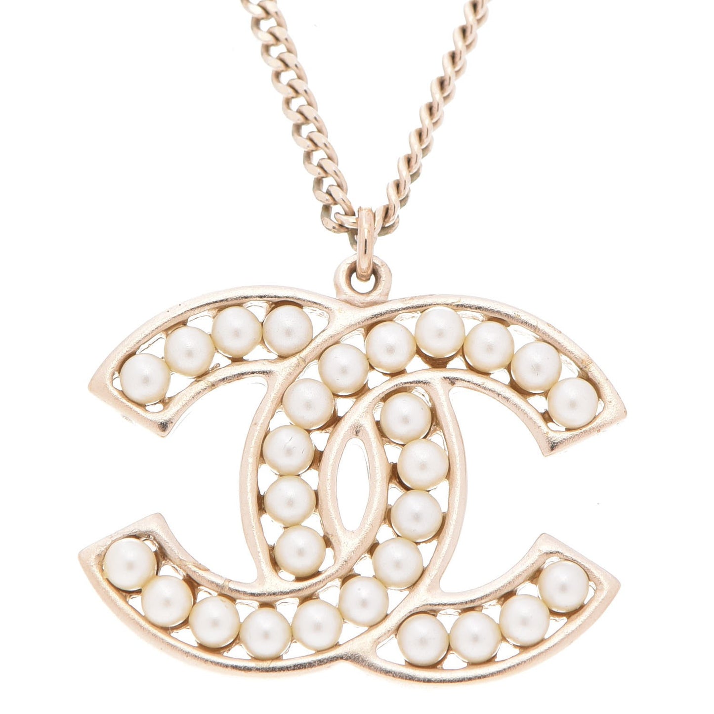 Pearl CC Pendant Necklace Gold
