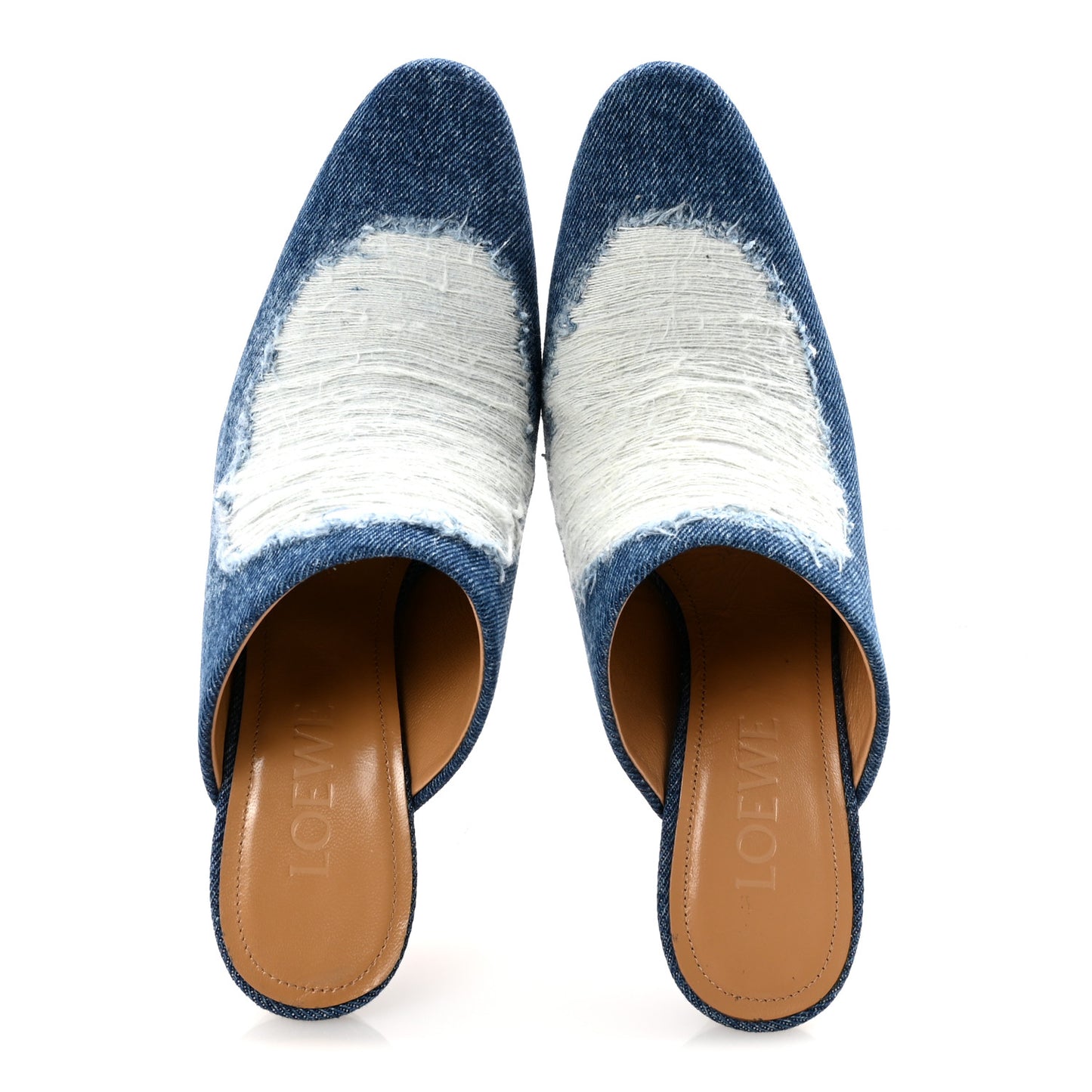 Ripped Denim 90 Mules Washed Denim