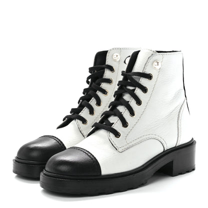 Chanel Lambskin Grained Calfskin CC Cap Toe Short Boots 38 White Black 3 of 8